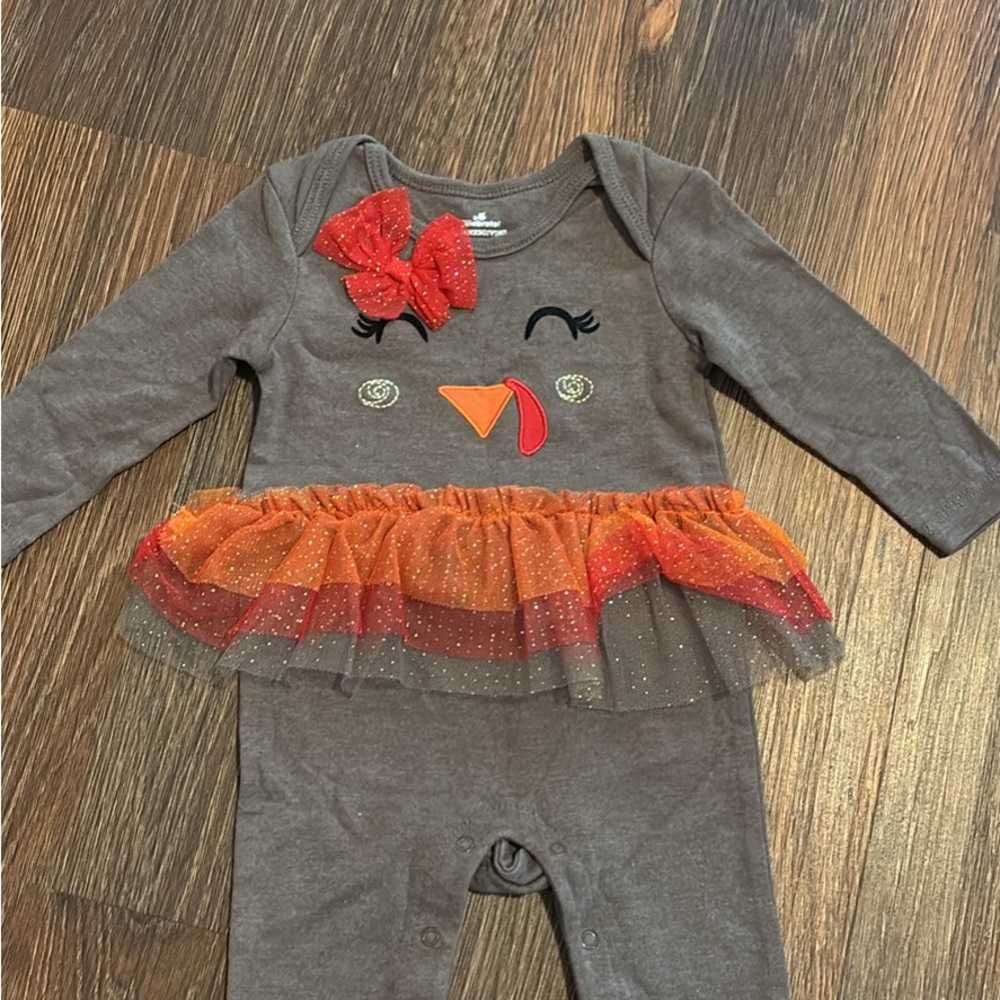 White Gobble Gobble Kids Onesie with Thanksgiving tutu romper